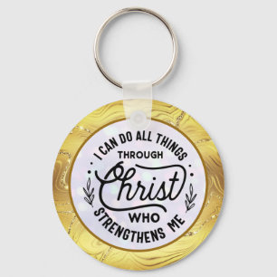 Encourage Bible Verse with Elegant Shiny Gold Key Ring