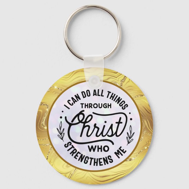 Encourage Bible Verse with Elegant Shiny Gold Key Ring (Front)