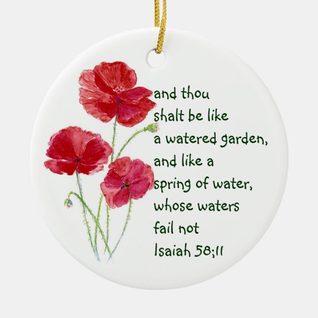 Encourage Promise Scripture Isaiah Poppy Garden Ceramic Tree Decoration (Front)