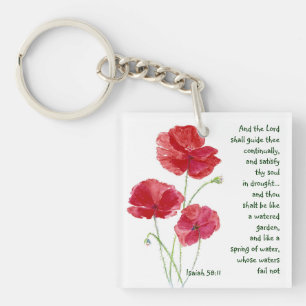 Encourage Scripture Isaiah Poppy Garden Flower Key Ring