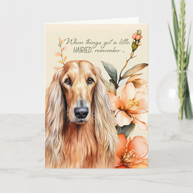 Encouragement Afghan Hound Dog with Peach Lilies Card (Front)