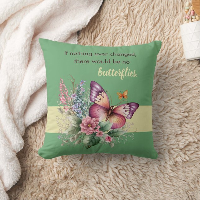 Encouragement Butterfly and Flowers on Green Cushion (Blanket)