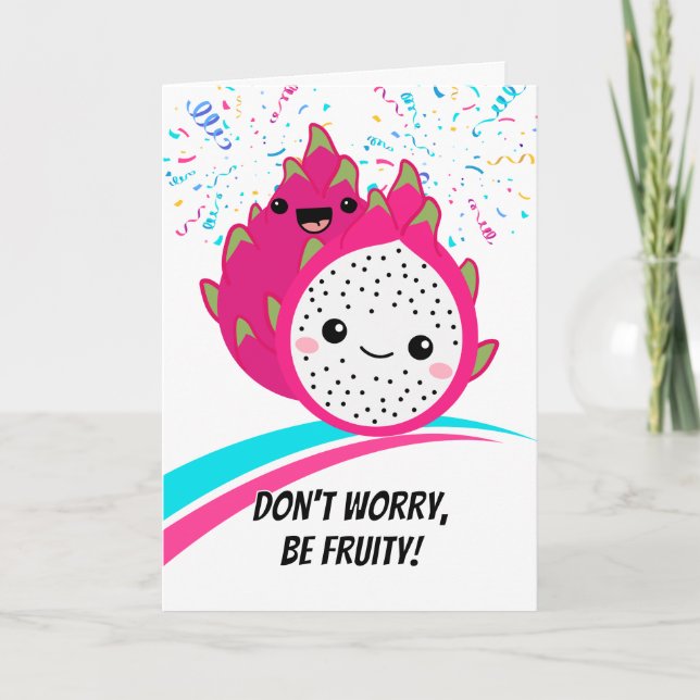 Encouragement Cute Dragon Fruit Cartoon Card (Front)