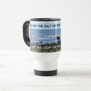 Encouragement Photo of the Ocean Bible Verse Blue Travel Mug