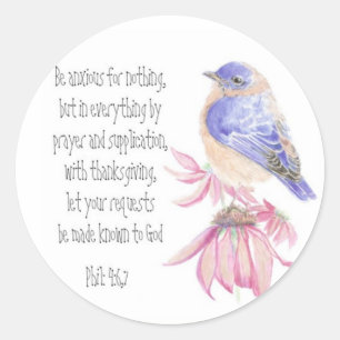 Encouragement, Scripture, Cheerful Bluebird Classic Round Sticker