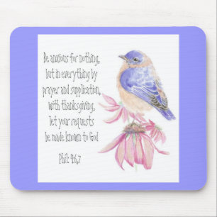 Encouragement, Scripture, Cheerful Bluebird Mouse Mat