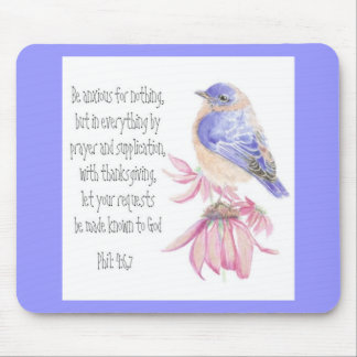 Encouragement, Scripture, Cheerful Bluebird Mouse Mat