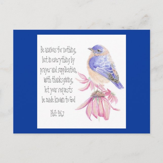 Encouragement, Scripture, Cheerful Bluebird Postcard (Front)