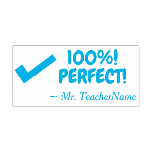 Encouraging "100%! PERFECT!" Teacher Rubber Stamp