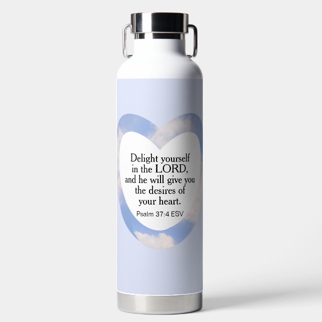 Encouraging and Uplifting Light Blue Bible Verse Water Bottle (Front)