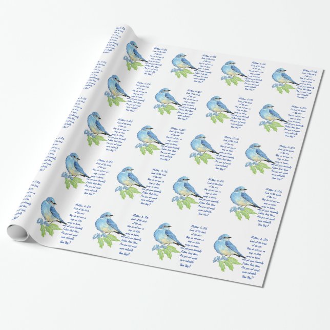 Encouraging Bible Scripture Matthew Bluebird Wrapping Paper (Unrolled)