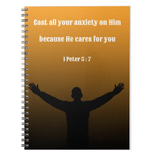 Encouraging Bible Verse 1 Peter 5 : 7 Notebook