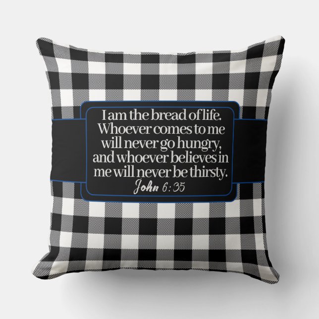 Encouraging Bible Verse, Black And White Plaid Cushion (Front)
