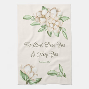 Encouraging Bible Verse Magnolia Watercolor Script Tea Towel