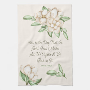 Encouraging Bible Verse Magnolia Watercolor Script Tea Towel