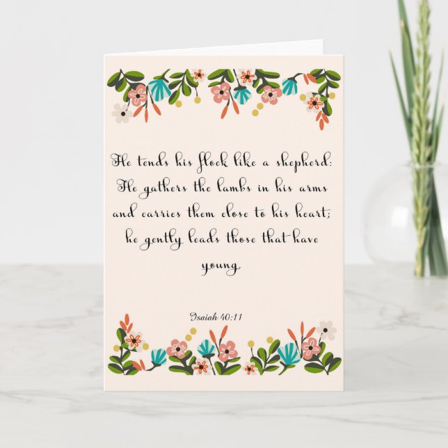 Encouraging Bible Verses Art - Isaiah 40:11 Card (Front)