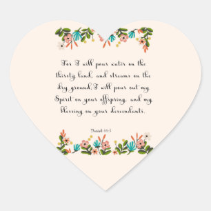 Encouraging Bible Verses Art - Isaiah 44:3 Heart Sticker