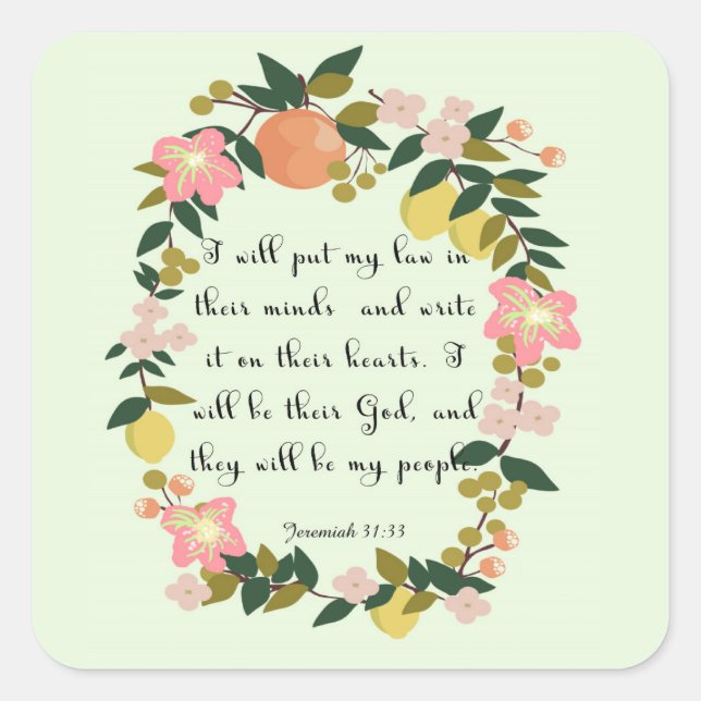 Encouraging Bible Verses Art - Jeremiah 31: 33 Square Sticker (Front)