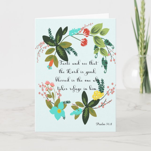 Encouraging Bible Verses Art - Psalm 34:8 Holiday Card (Front)