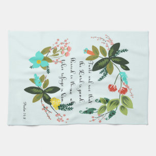 Encouraging Bible Verses Art - Psalm 34:8 Tea Towel
