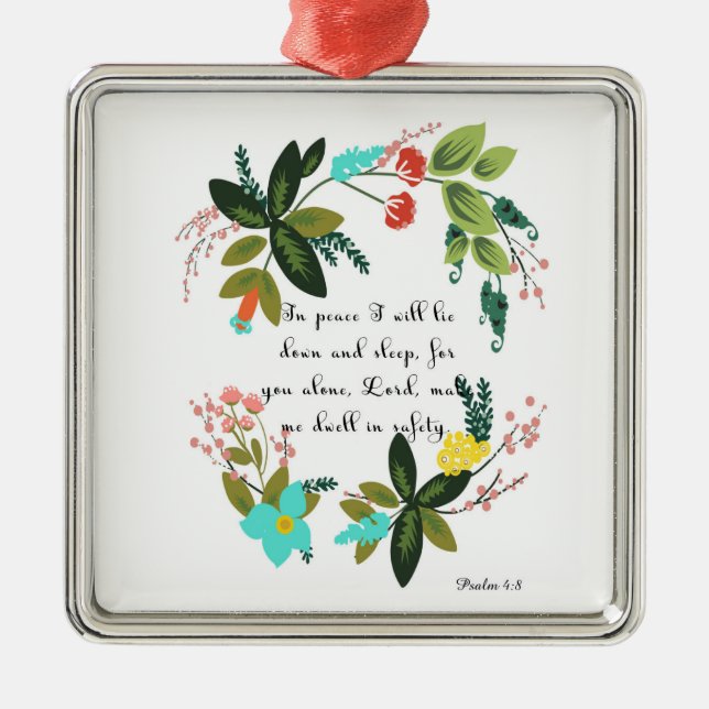 Encouraging Bible Verses Art - Psalm 4:8 Metal Tree Decoration (Front)