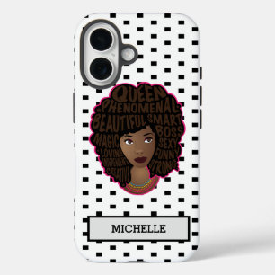 Encouraging Black Women, Black & White Polka Dots iPhone 16 Case
