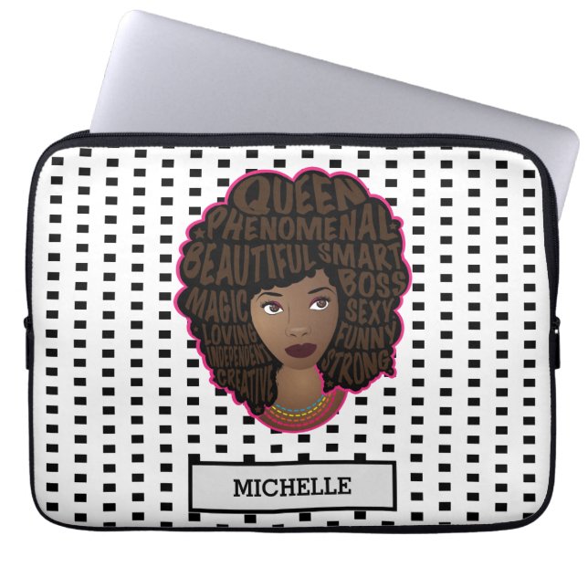 Encouraging Black Women | Black & White Polka Dots Laptop Sleeve (Front)