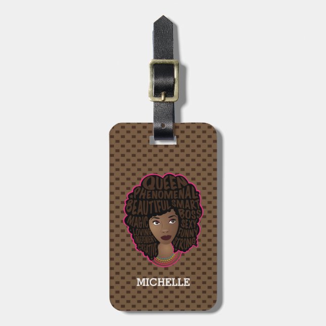Encouraging Black Women, Brown Polka Dots Luggage Tag (Front Vertical)