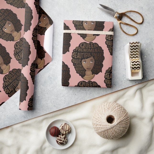 Encouraging Black Women, Natural Hair, Blush Pink Wrapping Paper (Crafts)