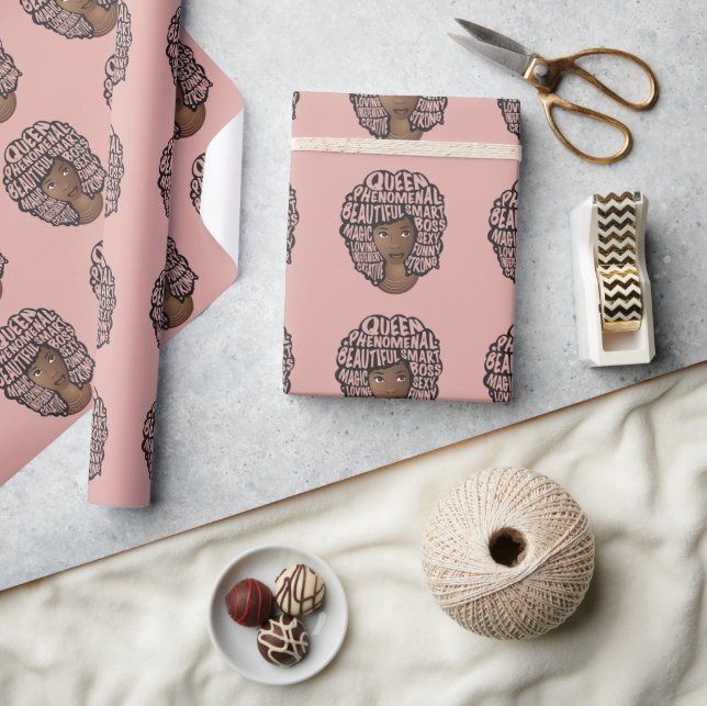 Encouraging Black Women, Natural Hair, Blush Pink Wrapping Paper (Crafts)