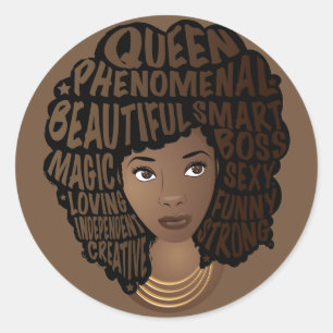 Encouraging Black Women, Natural Hair, Brown Classic Round Sticker