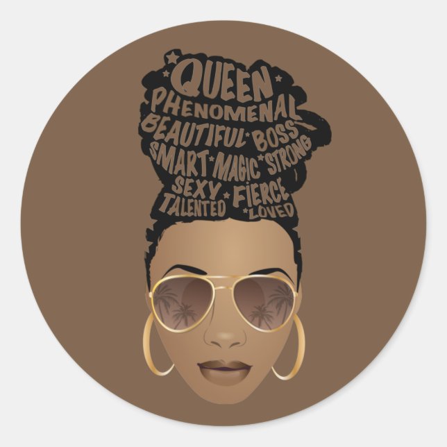 Encouraging Black Women, Natural Hair Bun, Brown Classic Round Sticker (Front)