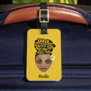 Encouraging Black Women, Natural Hair Bun, Mustard Luggage Tag