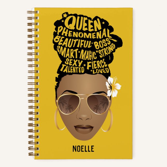 Encouraging Black Women, Natural Hair Bun, Mustard Notebook (Front)