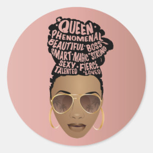 Encouraging Black Women, Natural Hair Bun, Pink Classic Round Sticker