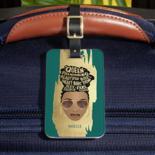 Encouraging Black Women, Natural Hair, Gold Green Luggage Tag