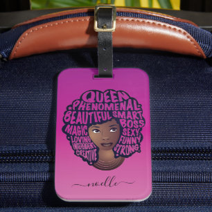 Encouraging Black Women, Natural Hair Magenta Pink Luggage Tag