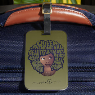 Encouraging Black Women, Natural Hair Olive Green Luggage Tag