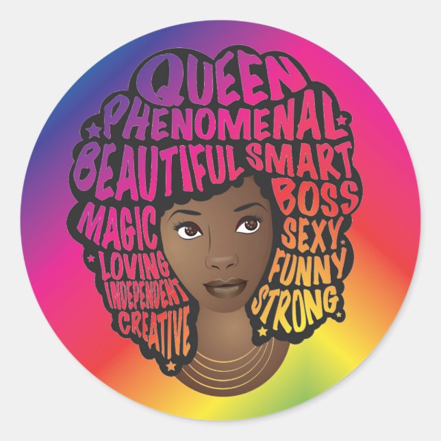 Encouraging Black Women, Natural Hair, Rainbow Classic Round Sticker (Front)