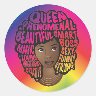 Encouraging Black Women, Natural Hair, Rainbow Classic Round Sticker