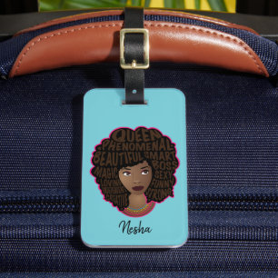 Encouraging Black Women, Natural Hair, Turquoise Luggage Tag