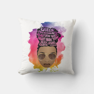 Encouraging Black Women, Natural Hair, Watercolor Cushion