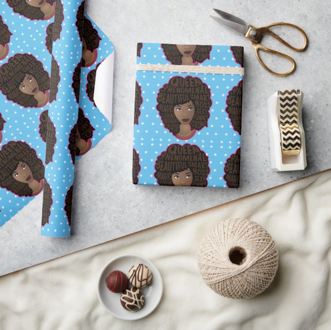 Encouraging Black Women, White Stars Pattern, Blue Wrapping Paper (Crafts)