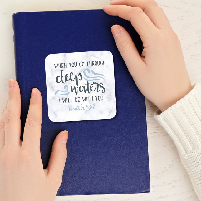 Encouraging Christian ✝️ Bible Verse Deep Waters Square Sticker (Encouraging Christian ✝️ Bible Verse Deep Waters Square Sticker)