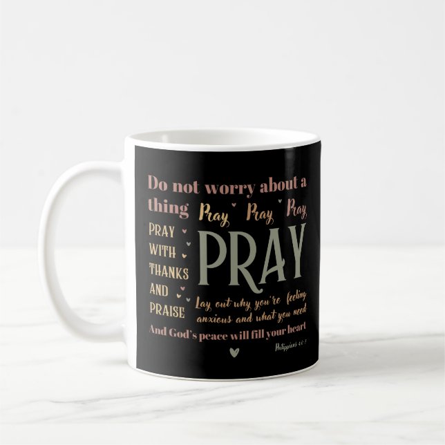 Encouraging Christian Bible Worry Pray Peace Boho Coffee Mug (Left)