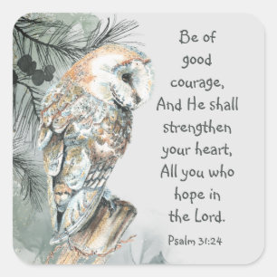 Encouraging Inspirational Bible Scriptures Owl  No Square Sticker