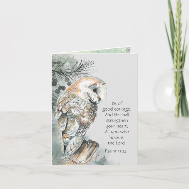 Encouraging Inspirational Bible Scriptures Owl  Note Card (Front)