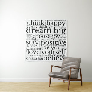 Encouraging Phrases WordArt Pattern Black White Tapestry
