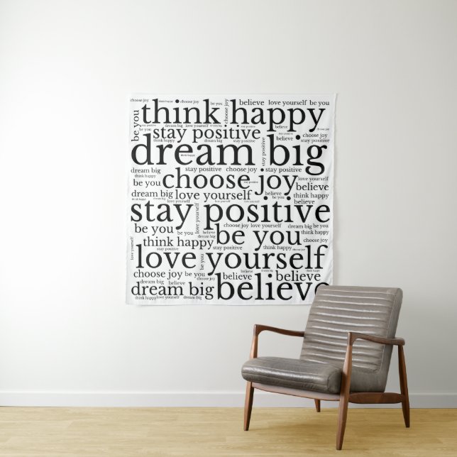 Encouraging Phrases WordArt Pattern Black White Tapestry (In Situ)