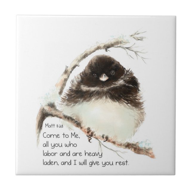 Encouraging, Scripture Matthew 8:28 Cute  Birds Tile (Front)